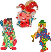 Paquet de décorations de carnaval - 3x grands clowns de décoration murale en plastique