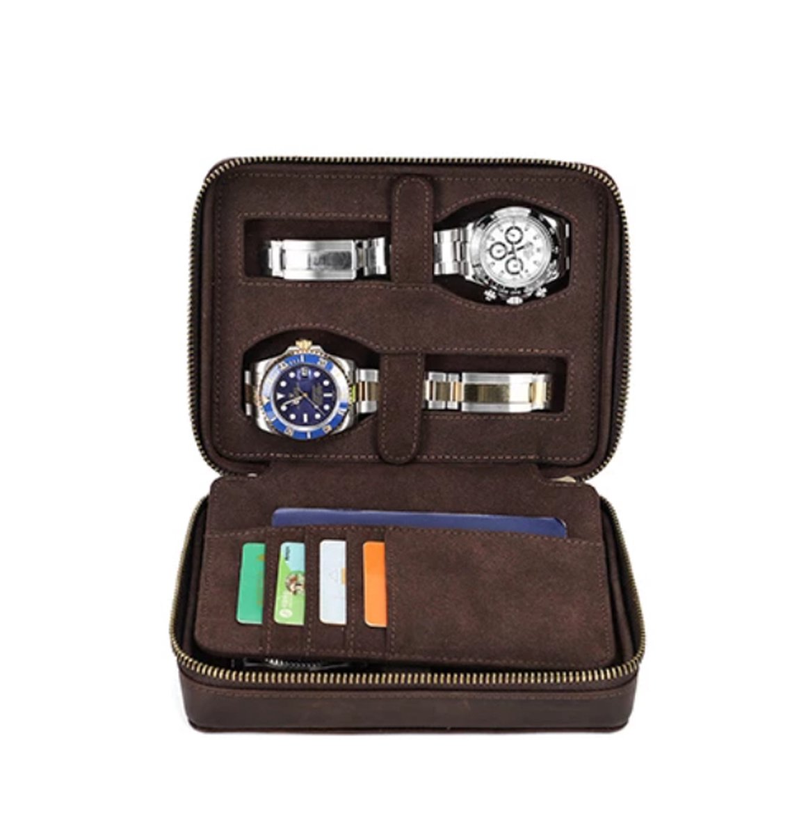 BUGOLINI Caia - Multifunctionele Horloge Houder - Met Sleuven Voor 4 Pasjes En 1 Sleuf Voor Paspoort - Echt Leer - Bruin