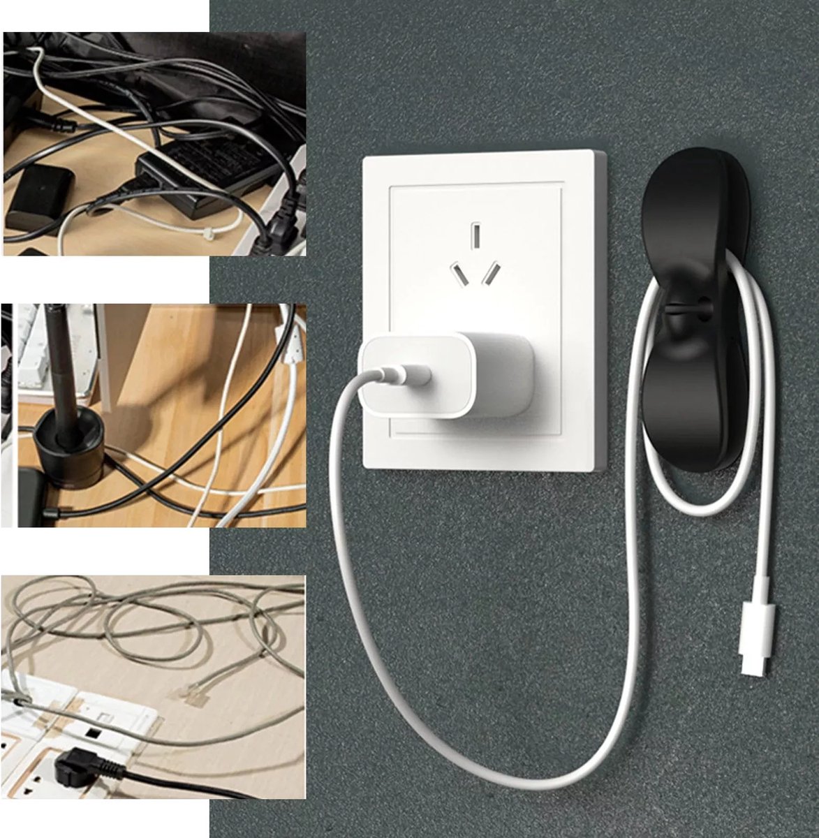 AMK trading - witte kabel organiser - 2 stuks - kabel houder - clip voor kabels zelfklevend