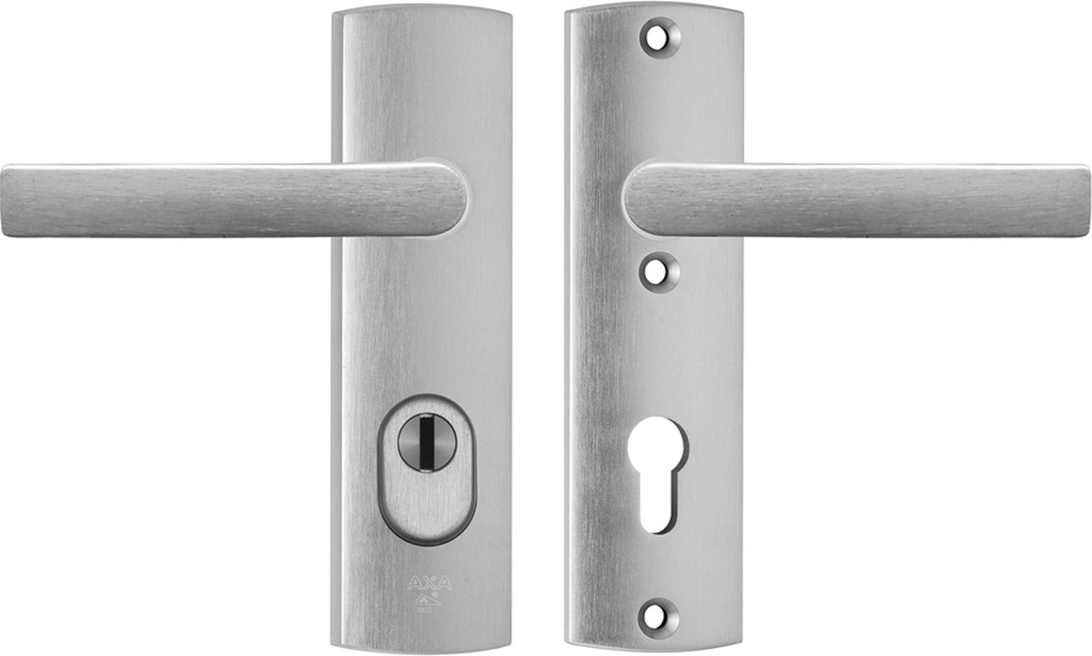 AXA Veiligheidsbeslag (Curve Plus) Kortschild Inox geslepen: Kruk-Kruk (model Blok) PC72 met kerntrekbeveiliging SKG***