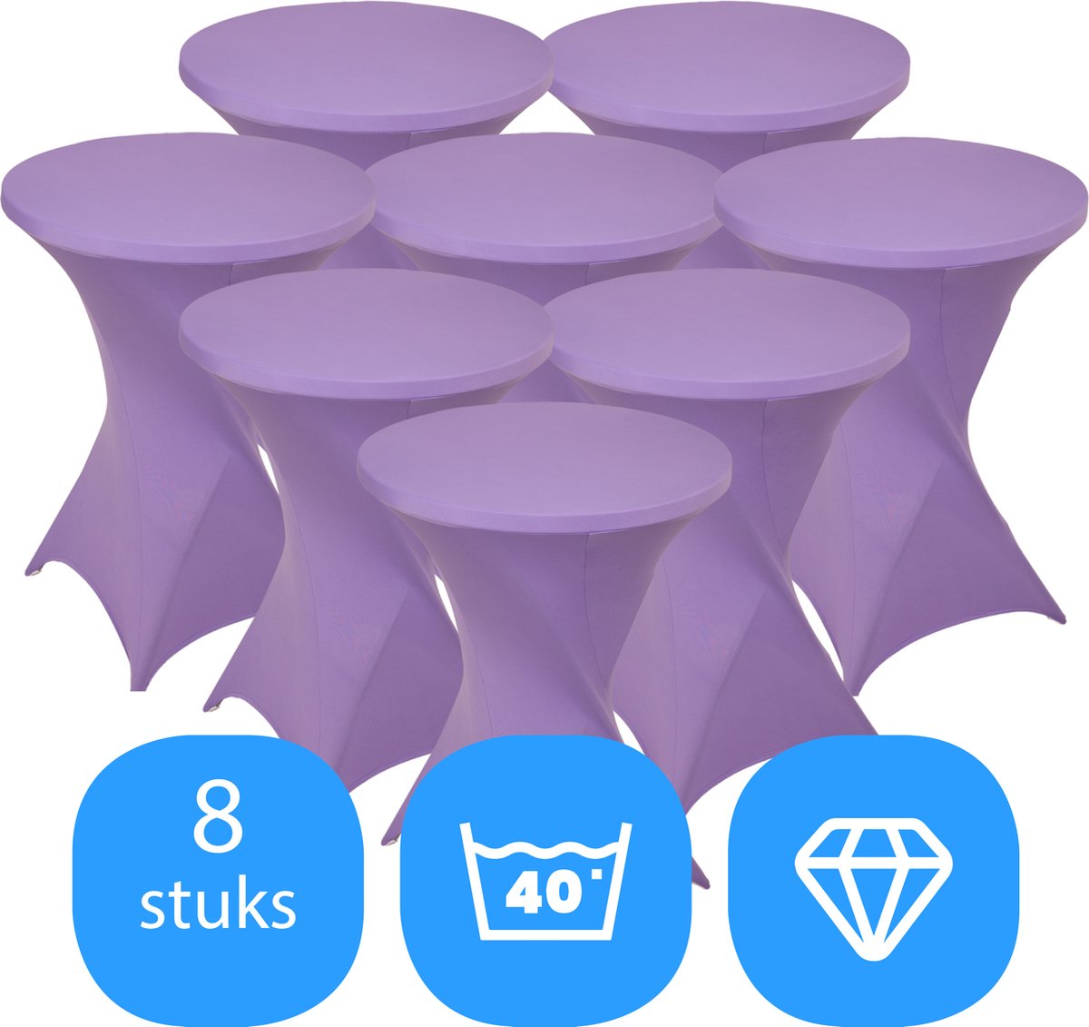 Statafelrok Lavendel x 8 – ∅80-85 x 110 cm – Statafelhoes Stretch 8 Stuks – Tafelhoezen voor Statafel Sta Tafel Hoes | Staantafelhoes - Geschikt voor Horeca Evenementen | Cocktailparty | Trouwerij