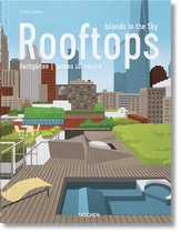 Boek 'Rooftops' van Philip Jodidio, met een illustratie van een dakterras met zwembad en uitzicht op een stad.