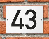 Huisnummerbord wit - Nummer 43 - standaard - 16 x 12 cm - schroeven - naambord - nummerbord - voordeur