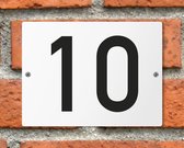 Huisnummerbord wit - Nummer 10 - standaard - 16 x 12 cm - schroeven - naambord - nummerbord - voordeur