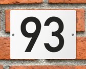 Huisnummerbord wit - Nummer 93 - standaard - 16 x 12 cm - schroeven - naambord - nummerbord - voordeur