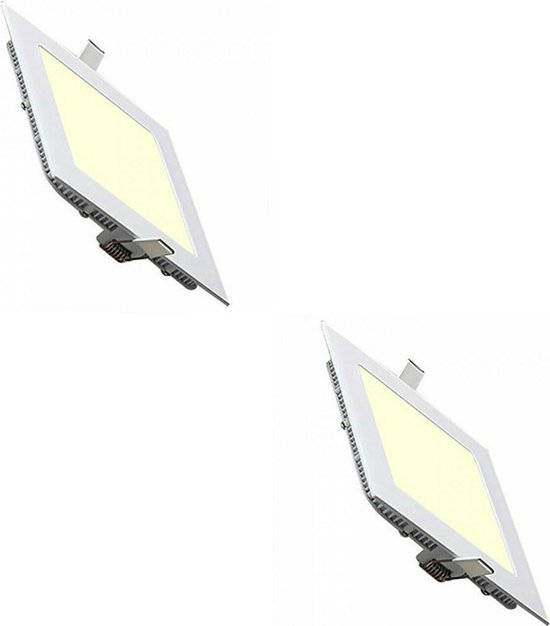 LED Downlight Slim 2 Pack - Inbouw Vierkant 12W - Warm Wit 2700K - Mat Wit Aluminium - 170mm