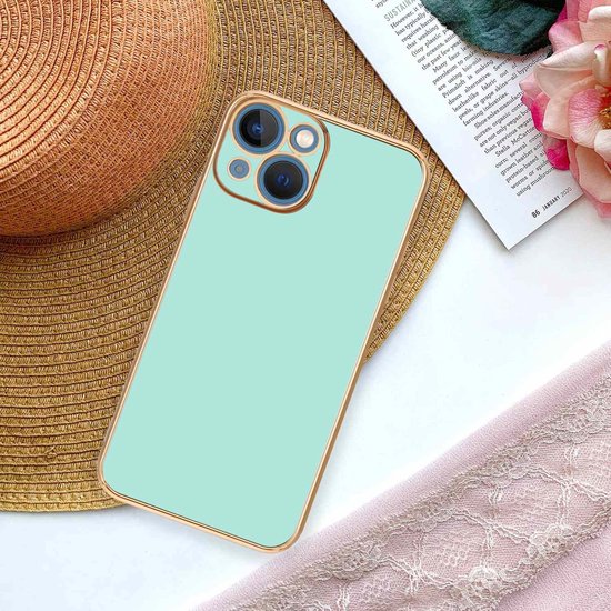Coque Cadorabo pour Apple iPhone 14 PLUS en Vert Menthe Brillant - Or - Coque de protection en silicone TPU souple et avec protection pour appareil photo