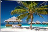 Tuinposter – Strandhuis op Zee - Malediven - 105x70 cm Foto op Tuinposter (wanddecoratie voor buiten en binnen)