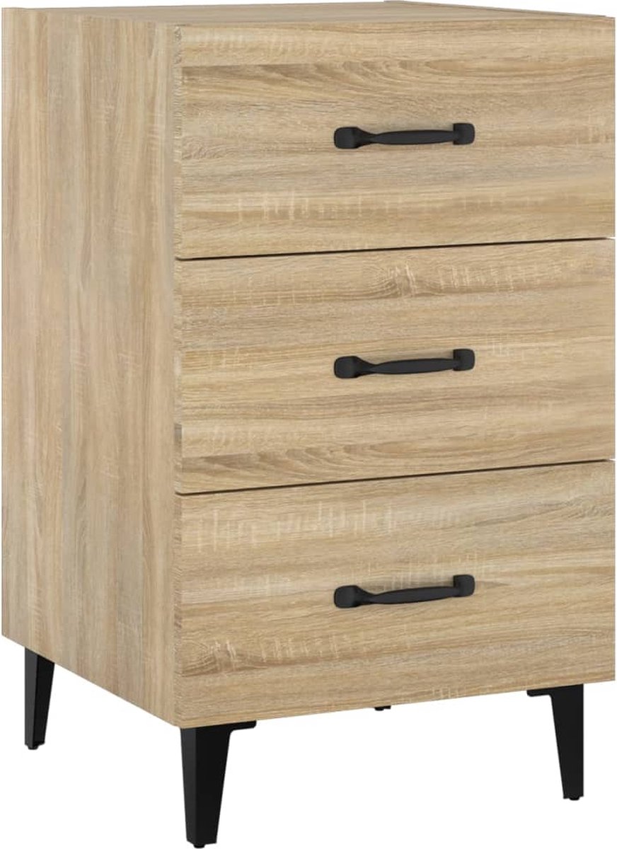 Table de chevet Eloise gris/bois 54x39x28cm 3 tiroirs