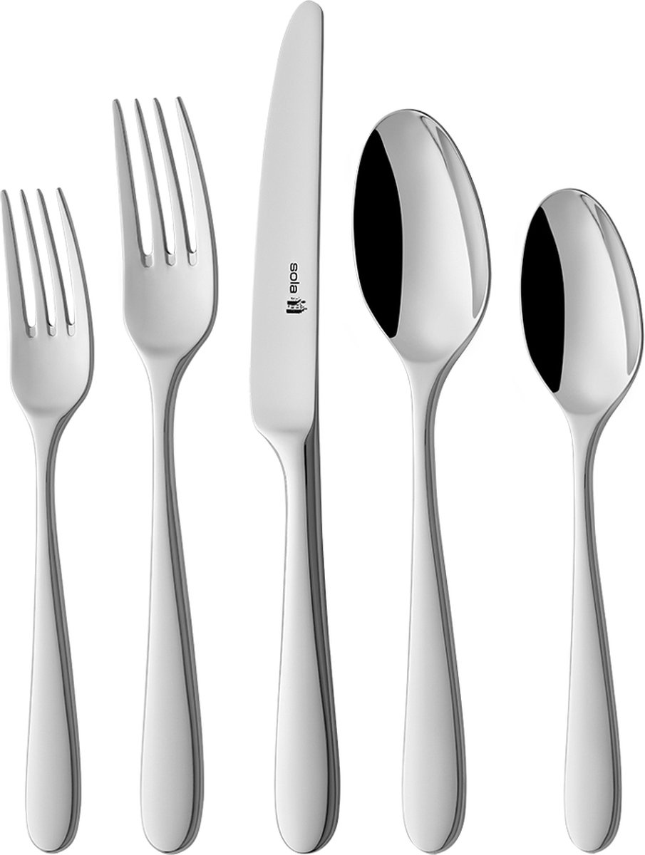 Sola Bestekset Nordica 8 Persoons - Signature - 70 delig - Vaatwasserbestendig - Zilverwit Edelstaal 18/10 - RVS - Zilver