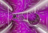 Fotobehang - Vlies Behang - Roze Grafische 3D Tunnel met Ballen - 312 x 219 cm