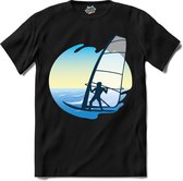 Windzeilen Met Zeiler | Wind zeilen - Boot - Zeilboot - T-Shirt - Unisex - Zwart - Maat L