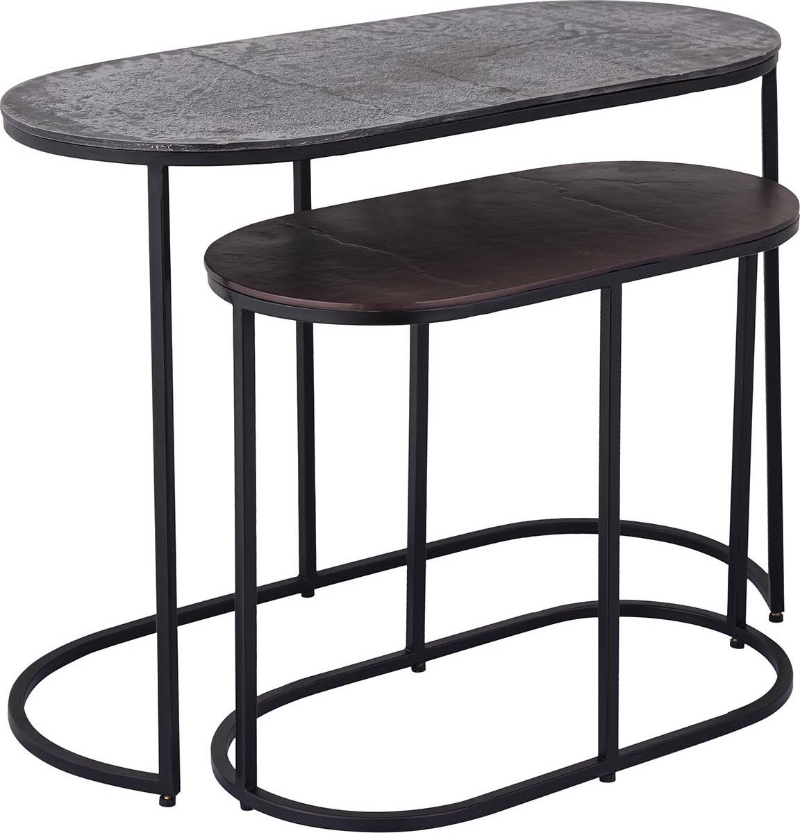 PTMD Bijzettafel Janca - 66x33x50 cm - Ijzer - Zwart - Set van 2