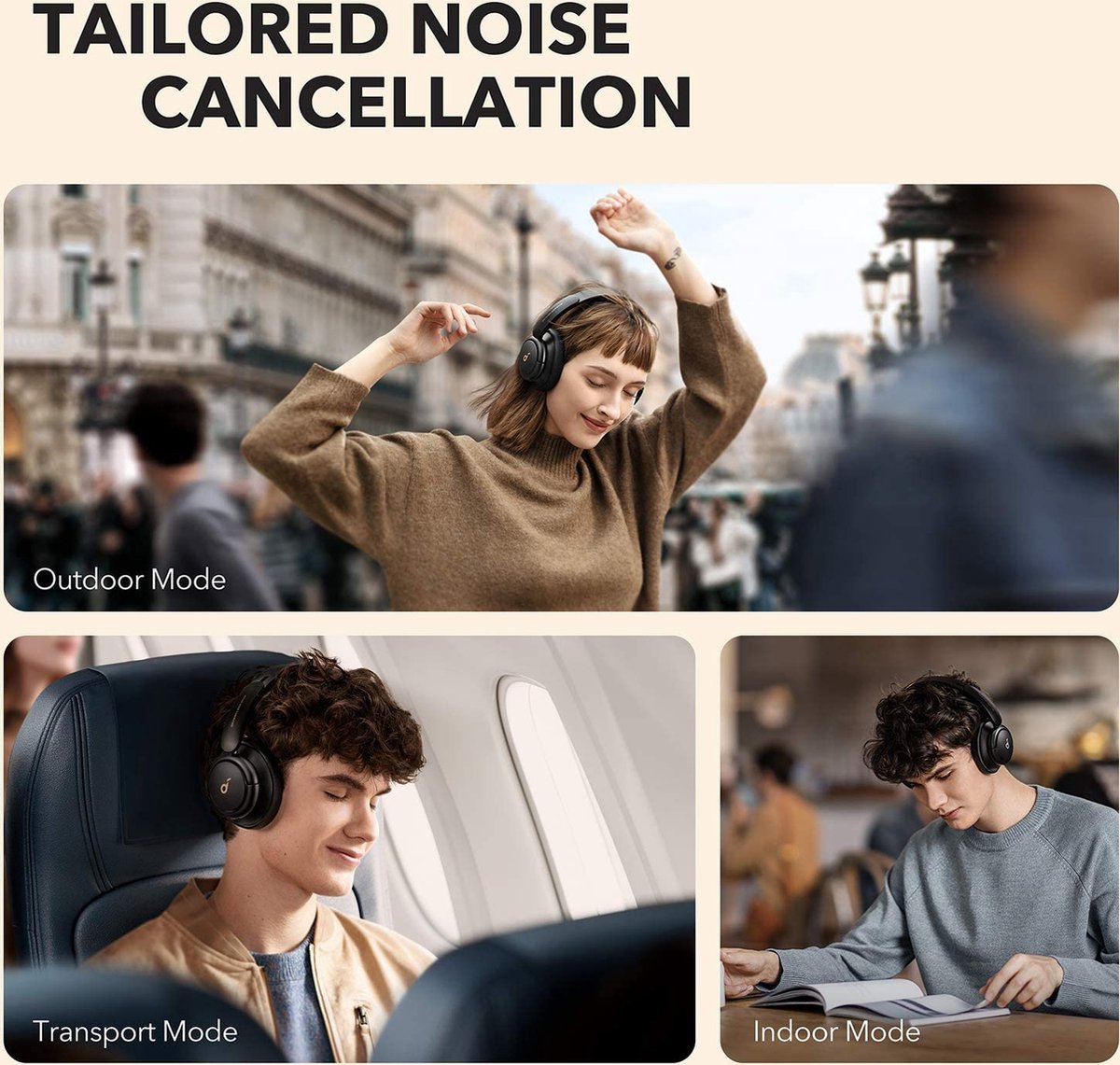 Soundcore by Anker Life Q30 Hybrid Active Noise Cancelling Headphones with Multiple Modes, Hi-Res Sound, 40H Playtime, Fast Charge, Soft Earcups, Bluetooth Headphones, Travel - Zwart — afbeelding 7