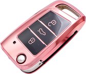Étui de clé en TPU souple - Rose Chrome métallisé - Étui de clé adapté pour Volkswagen Polo / Golf / 2014 - 2021 / Seat Leon / Seat Ibiza / Golf GTI / Golf R / Golf 7 / Skoda - Étui de clé - Accessoires de vêtements pour bébé de voiture