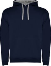 Donker Blauwe heren Hoodie met Grijze binnenzijde capuchon en koord Urban merk Roly maat M