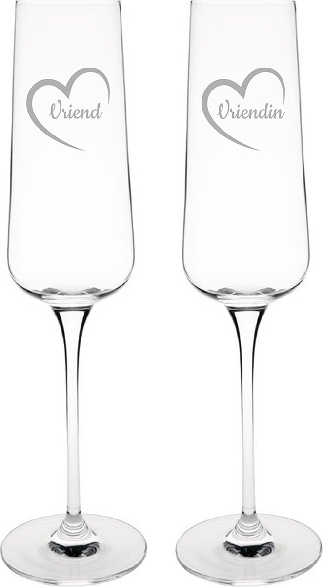 Gegraveerde Champagneglas 27cl Vriend met hartje & Vriendin met hartje
