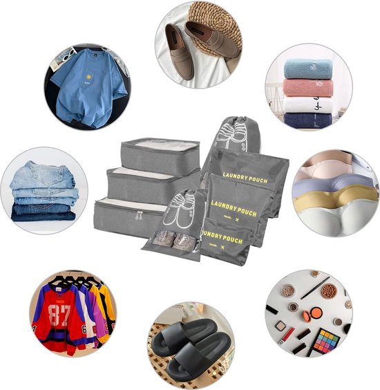 OSDUE Verpakkingszakken 8 Stuks Bagageorganizerset Reisorganisator Reisbagage, Waterdicht Reisbenodigdheden voor Kleding Schoenen Cosmetica Toiletartikelen Opbergzakken, Beige