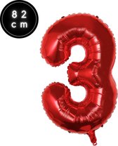 Cijfer Ballonnen - Nummer 3 - Rood - 82 cm - Helium Ballon - Fienosa