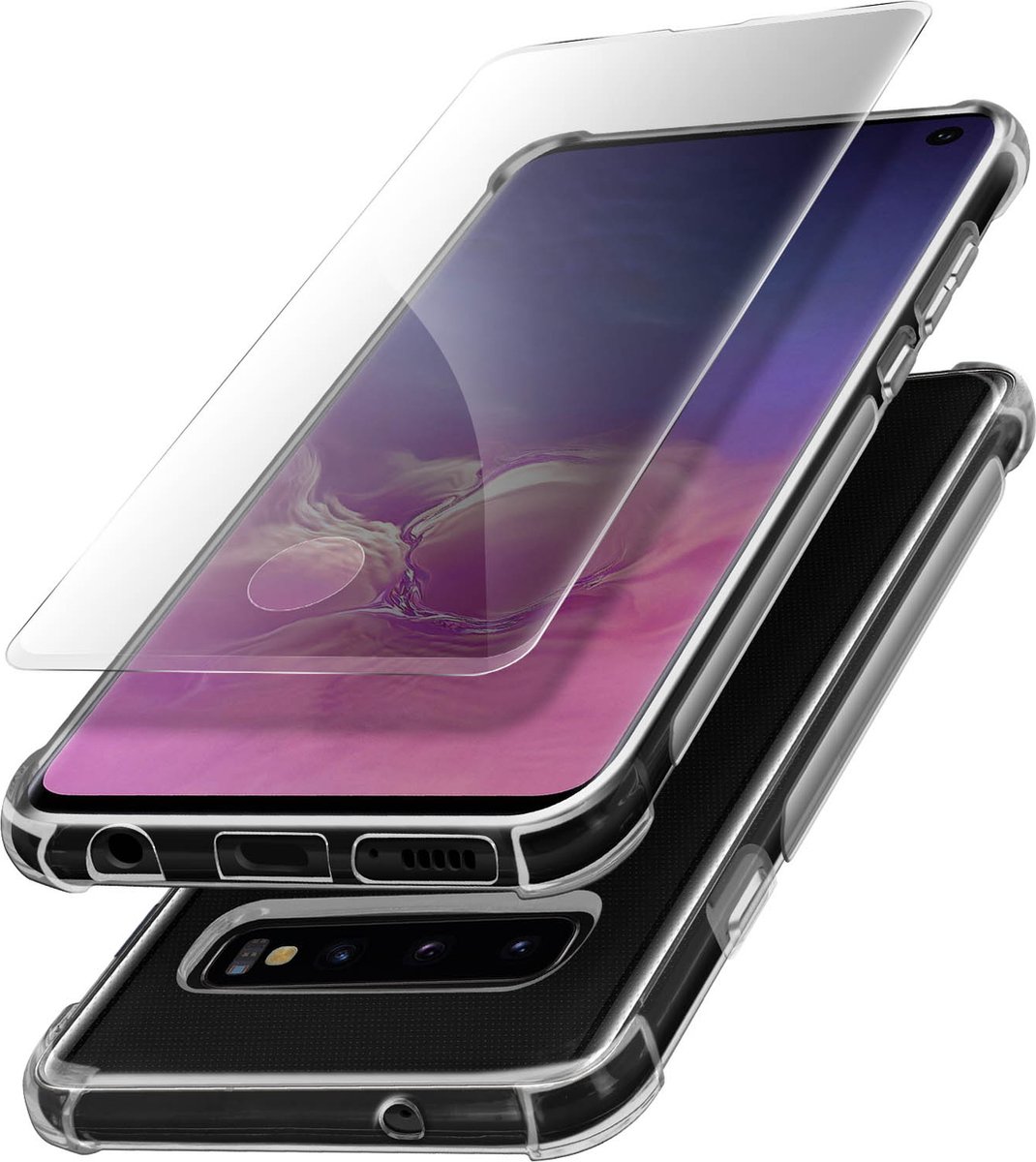 Pack Protection Geschikt voor Samsung Galaxy S10 hoesje + transparant gehard glas