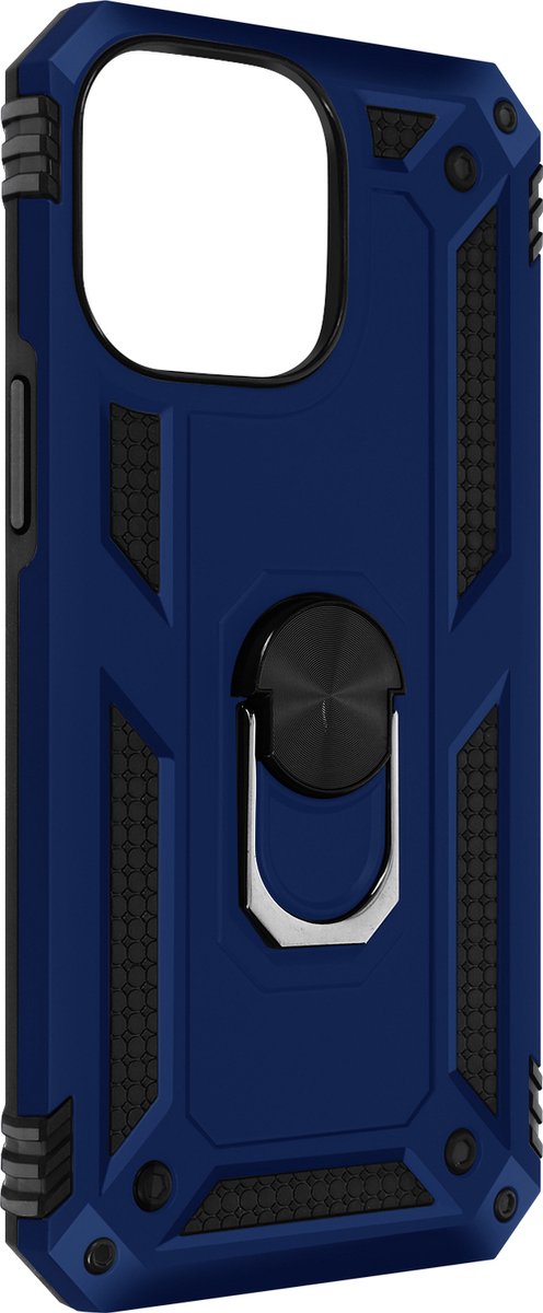 Geschikt voor Apple iPhone 14 Pro Hybrid Case Video Support Ring nachtblauw