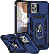 Motorola Moto G32 Hoesje - MobyDefend Pantsercase Met Draaibare Ring - Blauw - GSM Hoesje - Telefoonhoesje Geschikt Voor Motorola Moto G32