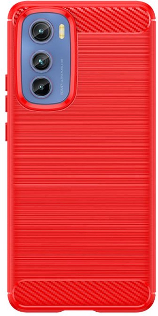 MobyDefend Hoesje - Geschikt voor Motorola Moto E22 / E22i - TPU Backcover - Geborstelde Metaal & Carbon-Look - Rood
