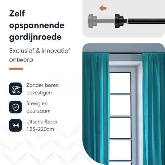 Zelfspannende gordijnroede in het blauw, 125-220cm, zonder boren te bevestigen.