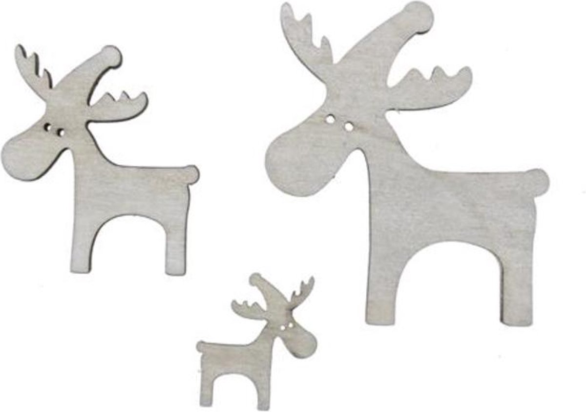 Kerstdecoraties - Pb. 20 Wooden Moose 3 Keuzemogelijkheden Grey 3/5/7 Cm