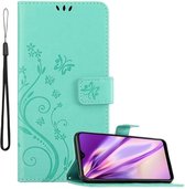 Cadorabo Hoesje geschikt voor Samsung Galaxy A10s / M01s in BLOEMEN TURKOOIS - Beschermhoes in bloemmotief met magnetische sluiting, standfunctie en kaartsleuven Book Case Cover Etui