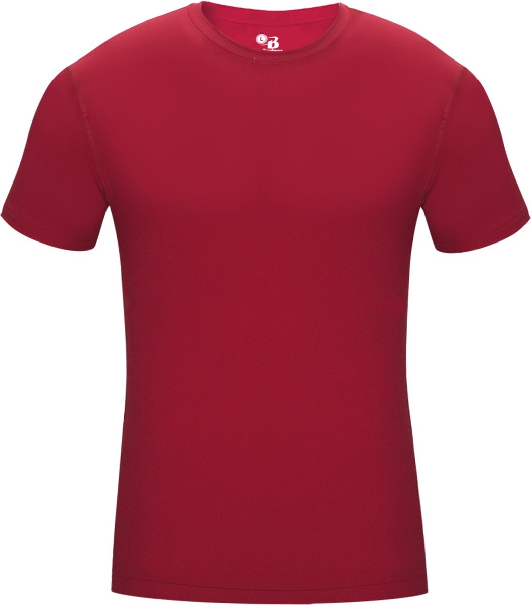 BADGER SPORT - Shirt Met Korte Mouwen - Pro Compression - Diverse Sporten - Volwassenen - Polyester/Elastaan - Heren - Ronde Hals - Ondershirt - Zweet Afvoerend - Rood - Large