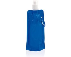 Lot de 4x poche à eau / gourde avec mousqueton - Bleu - 400 ml - Pliable - Gourde réutilisable avec crochet - Sacs à eau pliables réutilisables - Festival Gadget