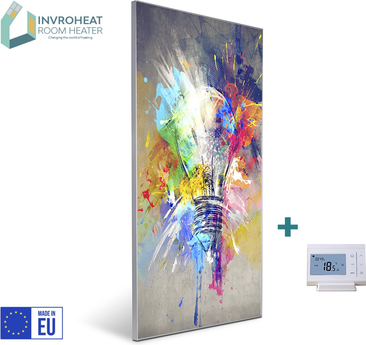 Invroheat infrarood paneel Bright Ideas - 800Watt - 61x91.5cm - 16 m2 - afbeelding verwisselbaar - met display thermostaat - duurzaam en energiezuinig
