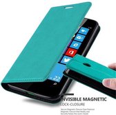 Cadorabo Hoesje geschikt voor Nokia Lumia 630 / 635 in BENZINE TURKOOIS - Beschermhoes met magnetische sluiting, standfunctie en kaartvakje Book Case Cover Etui