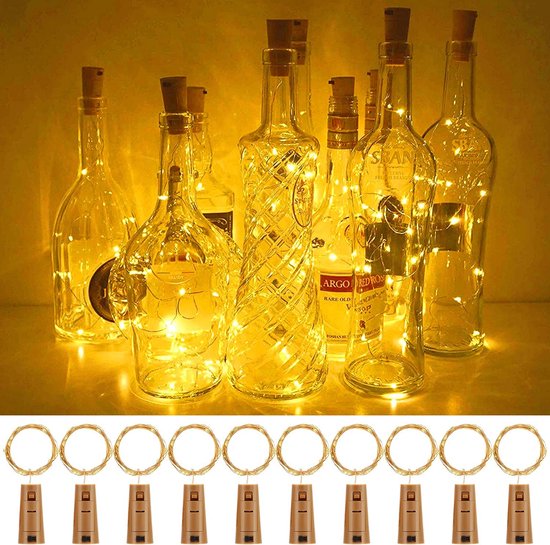 Flightmode- Flessenlampen met kurk 10 Pack, Fulighture Koperdraad met
