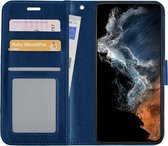 Hoes Geschikt voor Samsung S22 Hoesje Book Case Hoes Flip Cover Wallet Bookcase - Donkerblauw