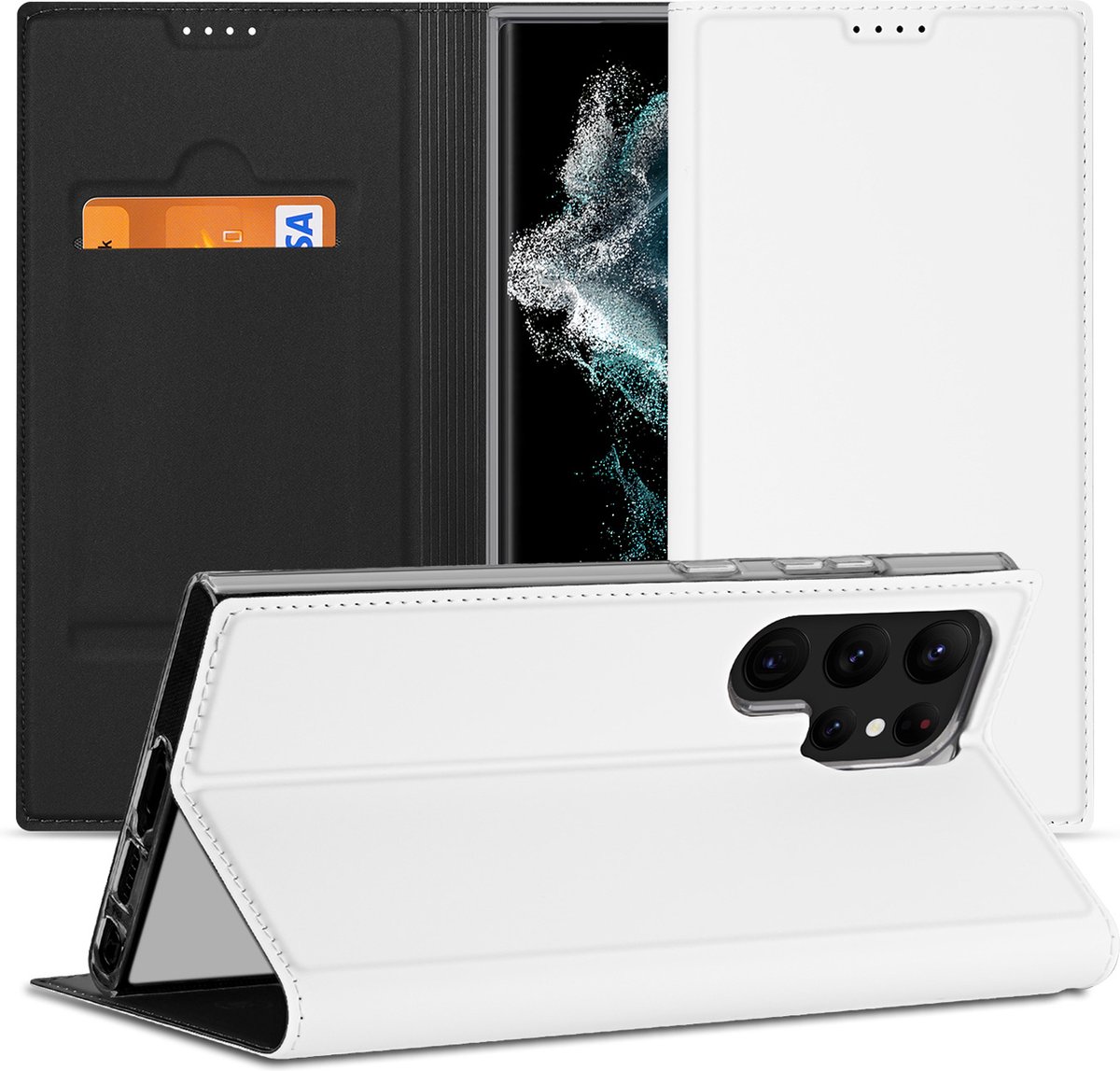 Book Case voor Stand Case Hoesje voor de Samsung Galaxy S23 Ultra Wit met Pashouder