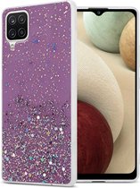 Cadorabo Hoesje geschikt voor Samsung Galaxy A12 / M12 in Paars met Glitter - Beschermhoes van flexibel TPU silicone met fonkelende glitters Case Cover Etui