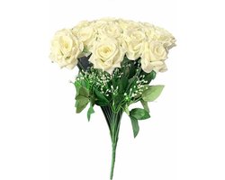 Boeket Wit Kunstrozen - 24 Stuks - Zijde Kunst Rozen - Geschikt Voor Feestdecoratie Kerstversiering, Bruiloften, knutselen, Rouwboeket - Duurzaam