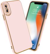 Cadorabo Hoesje geschikt voor Apple iPhone X / XS in Glossy Roze - Rose Goud - Beschermhoes van flexibel TPU-silicone Case Cover en met camerabescherming