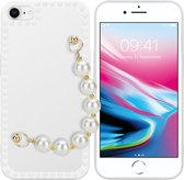Cadorabo Hoesje voor Apple iPhone 7 / 7S / 8 / SE 2020 in Wit met parels - Beschermhoes van flexibel TPU silicone Case Cover met polsketting