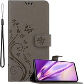 Cadorabo Hoesje voor Samsung Galaxy A51 4G / M40s in BLOEMEN GRIJS - Beschermhoes in bloemmotief met magnetische sluiting, standfunctie en kaartsleuven Book Case Cover Etui