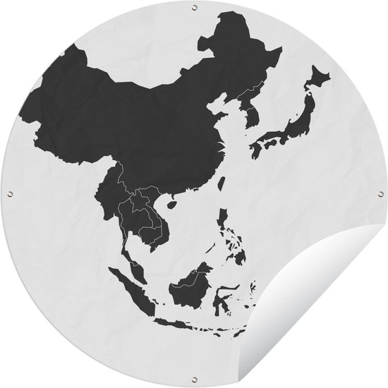 Tuincirkel Kaart van Azië in het zwart op een witte achtergrond - 90x90 cm - Ronde Tuinposter - Buiten
