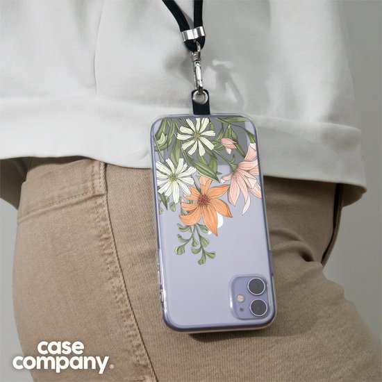 Case Company® - Coque Xiaomi Redmi Note 12 Pro avec cordon - Bouquet floral - Coque de téléphone avec cordon Zwart - Protection sur tous les côtés et sur le bord de l'écran