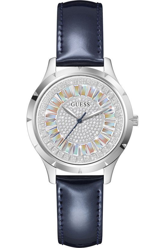 Guess Glamour GW0299L1 Horloge - Leer - Blauw - Ø 36 mm