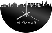 Skyline Klok Alkmaar Zwart Glanzend - Ø 40 cm - Stil uurwerk - Wanddecoratie - Meer steden beschikbaar - Woonkamer idee - Woondecoratie - City Art - Steden kunst - Cadeau voor hem - Cadeau voor haar - Jubileum - Trouwerij - Housewarming -