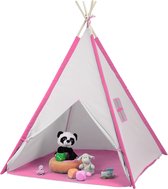 Relaxdays speeltent tipi - roze kindertent met bodem - kinderspeeltent houten frame - stof