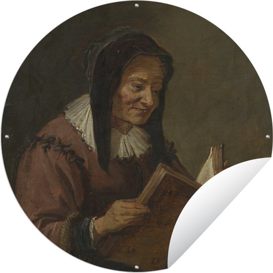Tuincirkel Een lezende oude vrouw - David Teniers de Jonge - 90x90 cm - Ronde Tuinposter - Buiten