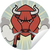 Tuincirkel Een illustratie van een boze rode stier - 120x120 cm - Ronde Tuinposter - Buiten XXL / Groot formaat!
