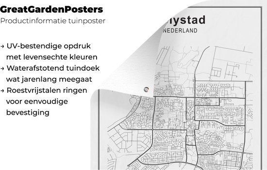 Décoration de Jardin Plan de ville - Lelystad - Zwart Wit - 30x40 cm - Carte